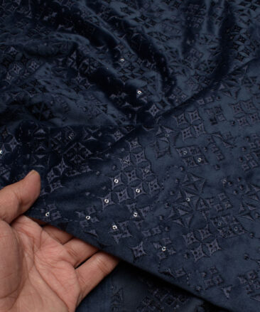 Solino  Velvet  Embroidered  Ethnic Suiting Fabric (Dark Royal Blue)