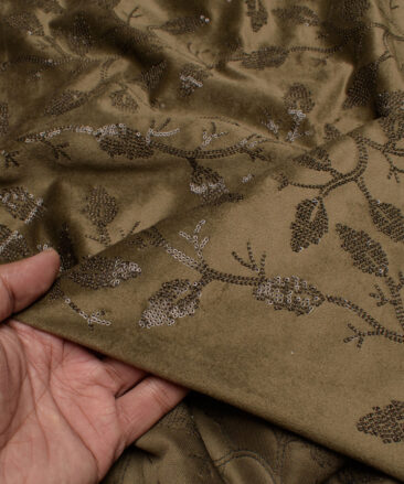 Solino  Suede  Embroidered  Ethnic Suiting Fabric (Brown)