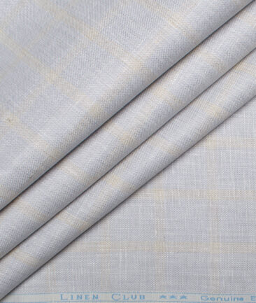 Linen Club 40 LEA Checks European Linen Suiting Fabric (Light Grey)