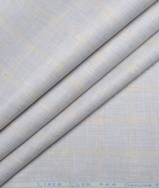 Linen Club 40 LEA Checks European Linen Suiting Fabric (Light Grey)