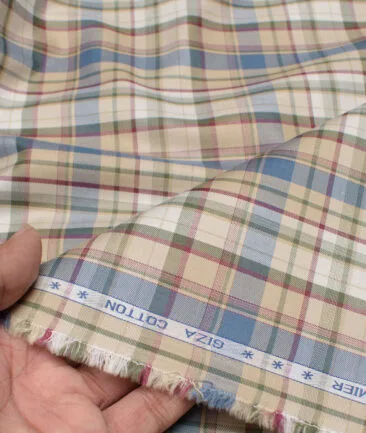 Premier Mills 2 Ply 50's Giza Cotton Checks Shirting Fabric (Beige)