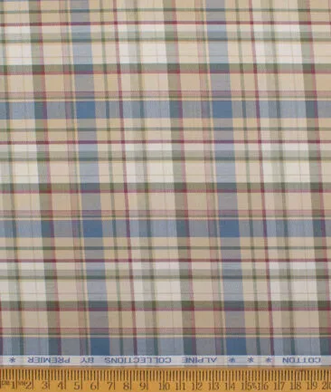 Premier Mills 2 Ply 50's Giza Cotton Checks Shirting Fabric (Beige)