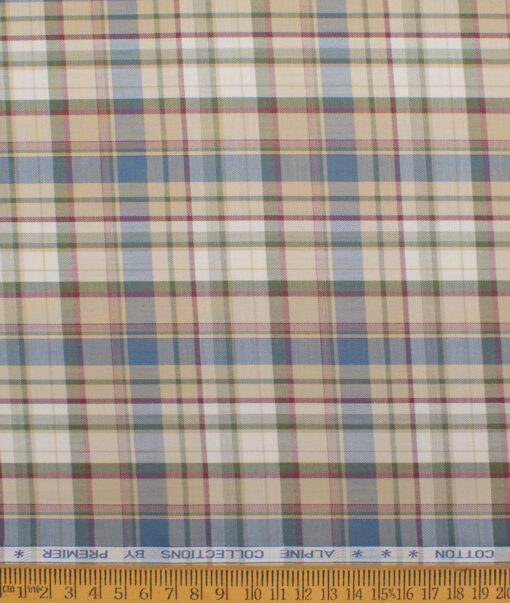 Premier Mills 2 Ply 50's Giza Cotton Checks Shirting Fabric (Beige)