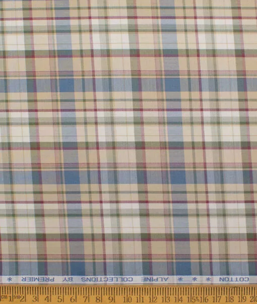 Premier Mills 2 Ply 50's Giza Cotton Checks Shirting Fabric (Beige)