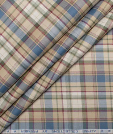 Premier Mills 2 Ply 50's Giza Cotton Checks Shirting Fabric (Beige)