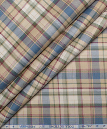 Premier Mills 2 Ply 50's Giza Cotton Checks Shirting Fabric (Beige)