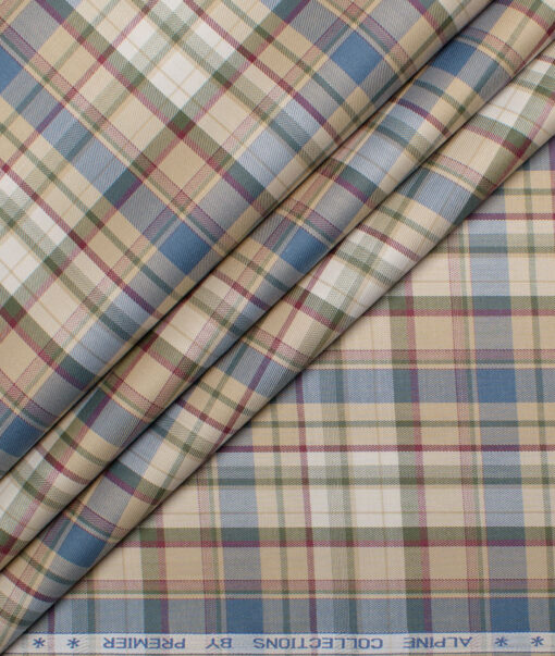 Premier Mills 2 Ply 50's Giza Cotton Checks Shirting Fabric (Beige)