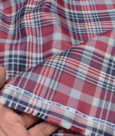 Premier Mills 2 Ply 50's Giza Cotton Checks Shirting Fabric (Red & Blue)