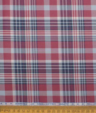 Premier Mills 2 Ply 50's Giza Cotton Checks Shirting Fabric (Red & Blue)