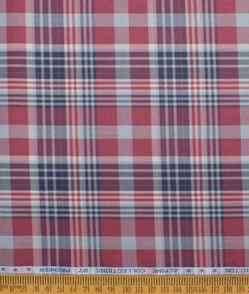 Premier Mills 2 Ply 50's Giza Cotton Checks Shirting Fabric (Red & Blue)