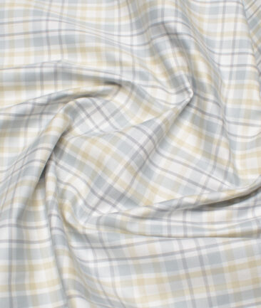 Premier Mills 2 Ply 50's Giza Cotton Checks Shirting Fabric (White & Beige)