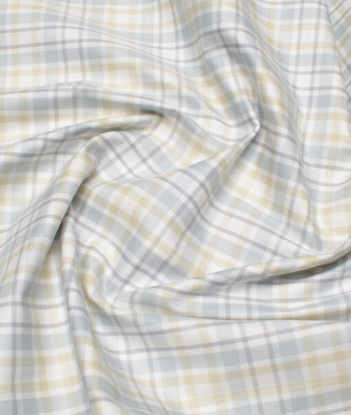 Premier Mills 2 Ply 50's Giza Cotton Checks Shirting Fabric (White & Beige)