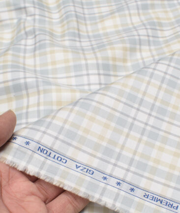 Premier Mills 2 Ply 50's Giza Cotton Checks Shirting Fabric (White & Beige)
