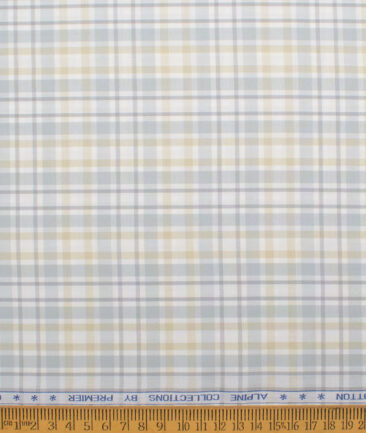 Premier Mills 2 Ply 50's Giza Cotton Checks Shirting Fabric (White & Beige)
