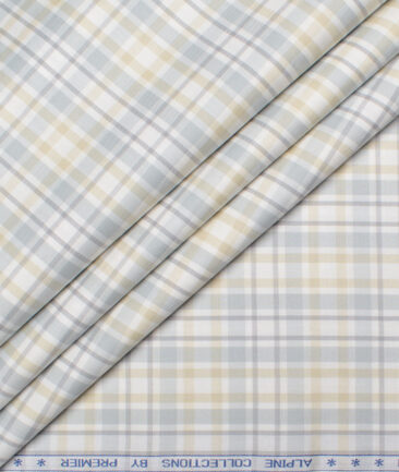 Premier Mills 2 Ply 50's Giza Cotton Checks Shirting Fabric (White & Beige)