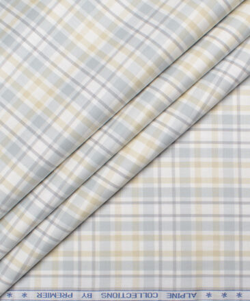 Premier Mills 2 Ply 50's Giza Cotton Checks Shirting Fabric (White & Beige)