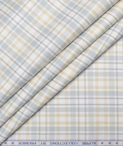 Premier Mills 2 Ply 50's Giza Cotton Checks Shirting Fabric (White & Beige)