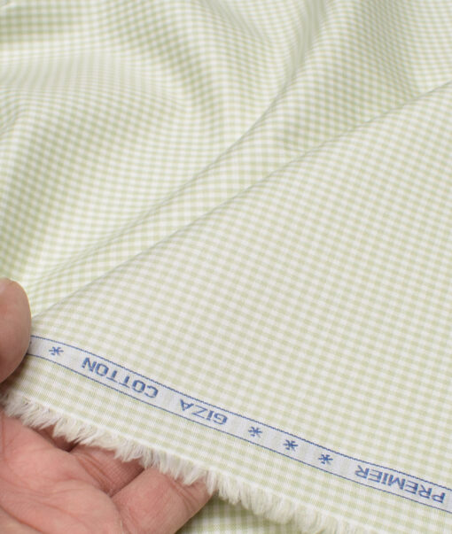 Premier Mills 2 Ply 50's Giza Cotton Checks Shirt or Kurta Fabric (Light Green)