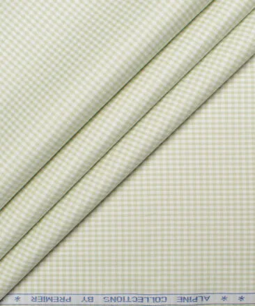 Premier Mills 2 Ply 50's Giza Cotton Checks Shirt or Kurta Fabric (Light Green)