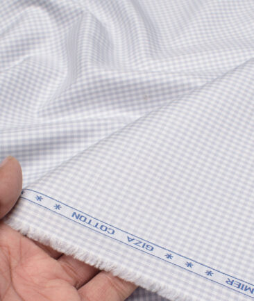 Premier Mills 2 Ply 50's Giza Cotton Checks Shirt or Kurta Fabric (Light Grey)