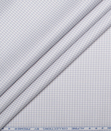 Premier Mills 2 Ply 50's Giza Cotton Checks Shirt or Kurta Fabric (Light Grey)