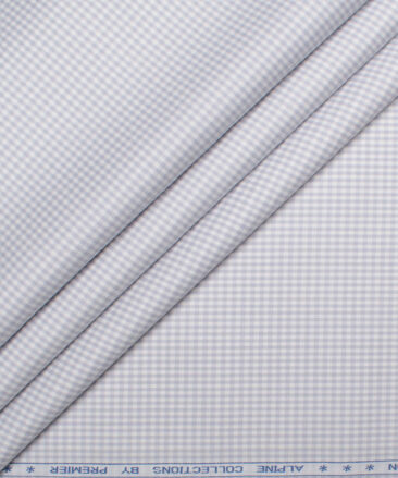 Premier Mills 2 Ply 50's Giza Cotton Checks Shirt or Kurta Fabric (Light Grey)