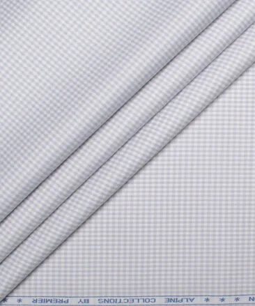 Premier Mills 2 Ply 50's Giza Cotton Checks Shirt or Kurta Fabric (Light Grey)