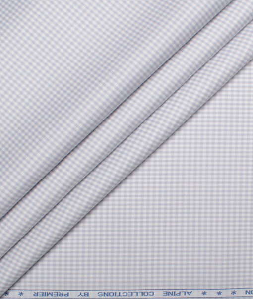 Premier Mills 2 Ply 50's Giza Cotton Checks Shirt or Kurta Fabric (Light Grey)
