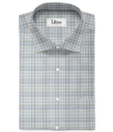 Premier Mills 2 Ply 50's Giza Cotton Checks Shirt or Kurta Fabric (White & Grey)