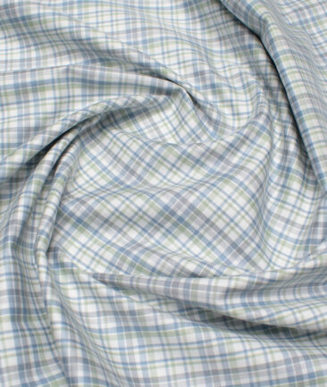 Premier Mills 2 Ply 50's Giza Cotton Checks Shirt or Kurta Fabric (White & Grey)
