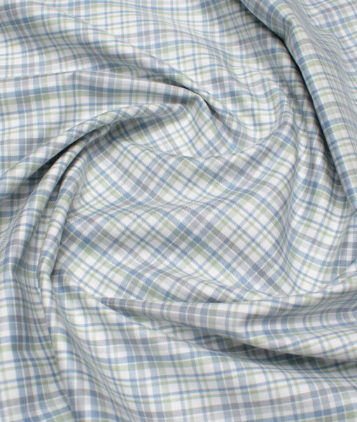 Premier Mills 2 Ply 50's Giza Cotton Checks Shirt or Kurta Fabric (White & Grey)