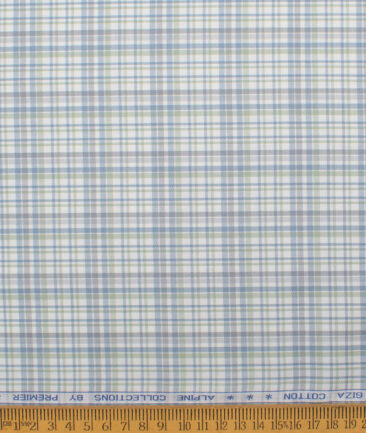 Premier Mills 2 Ply 50's Giza Cotton Checks Shirt or Kurta Fabric (White & Grey)