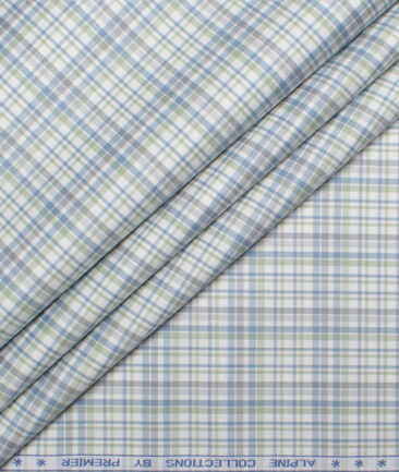 Premier Mills 2 Ply 50's Giza Cotton Checks Shirt or Kurta Fabric (White & Grey)