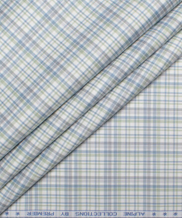 Premier Mills 2 Ply 50's Giza Cotton Checks Shirt or Kurta Fabric (White & Grey)
