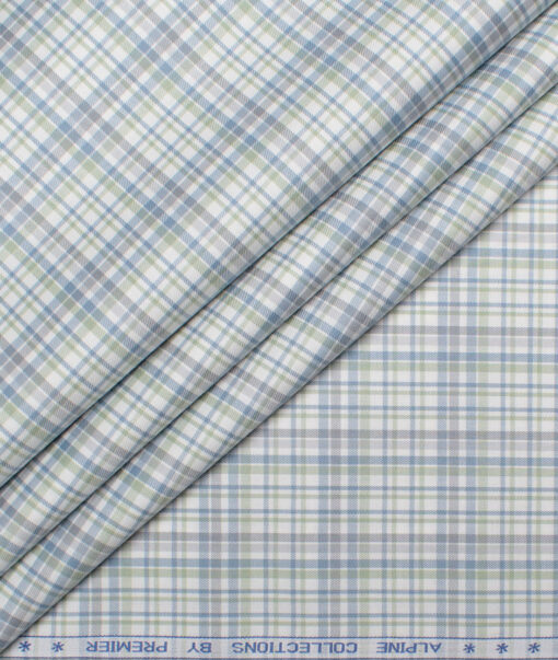Premier Mills 2 Ply 50's Giza Cotton Checks Shirt or Kurta Fabric (White & Grey)