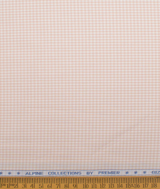 Premier Mills 2 Ply 50's Giza Cotton Checks Shirt or Kurta Fabric (Peach)