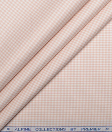 Premier Mills 2 Ply 50's Giza Cotton Checks Shirt or Kurta Fabric (Peach)