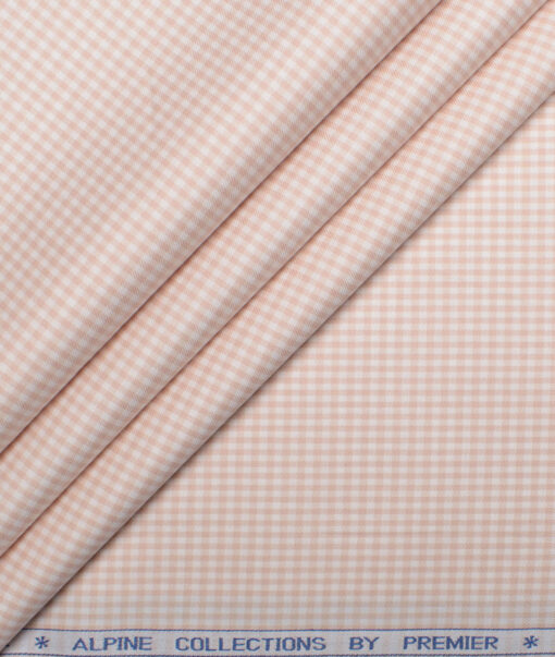 Premier Mills 2 Ply 50's Giza Cotton Checks Shirt or Kurta Fabric (Peach)