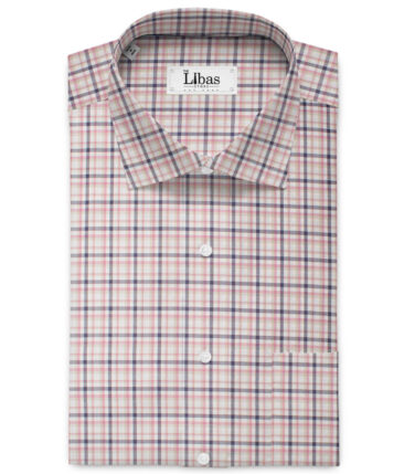 Premier Mills 2 Ply 50's Giza Cotton Checks Shirting Fabric (White & Pink)