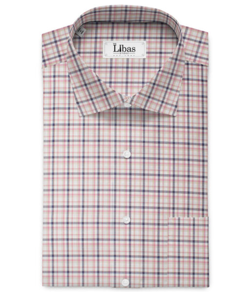 Premier Mills 2 Ply 50's Giza Cotton Checks Shirting Fabric (White & Pink)