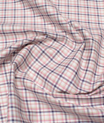 Premier Mills 2 Ply 50's Giza Cotton Checks Shirting Fabric (White & Pink)