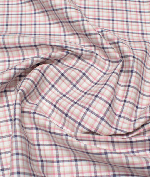 Premier Mills 2 Ply 50's Giza Cotton Checks Shirting Fabric (White & Pink)