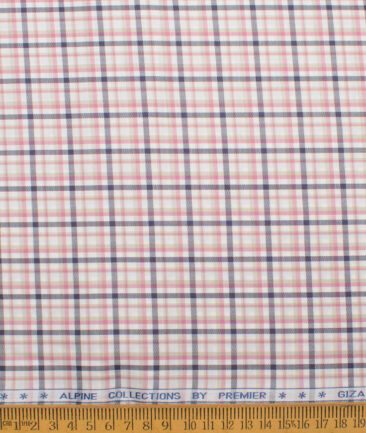 Premier Mills 2 Ply 50's Giza Cotton Checks Shirting Fabric (White & Pink)
