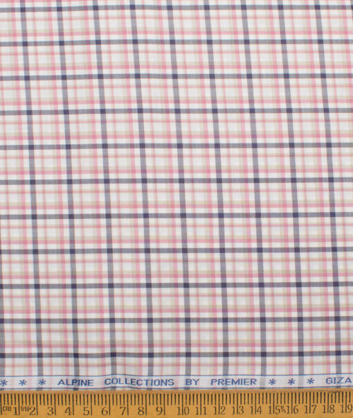 Premier Mills 2 Ply 50's Giza Cotton Checks Shirting Fabric (White & Pink)