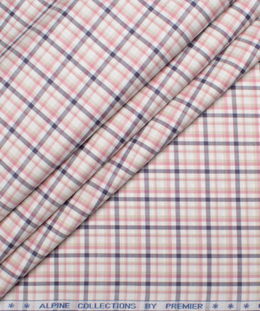 Premier Mills 2 Ply 50's Giza Cotton Checks Shirting Fabric (White & Pink)
