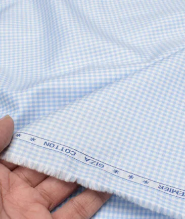 Premier Mills 2 Ply 50's Giza Cotton Checks Shirting Fabric (Sky Blue)