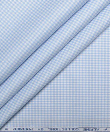 Premier Mills 2 Ply 50's Giza Cotton Checks Shirting Fabric (Sky Blue)