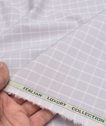 Luhtai  Supima Cotton Checks Shirting Fabric (Light Grey)