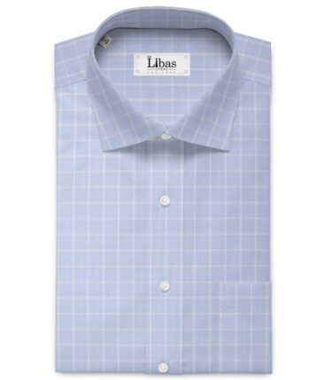 Luhtai  Supima Cotton Checks Shirting Fabric (Sky Blue)