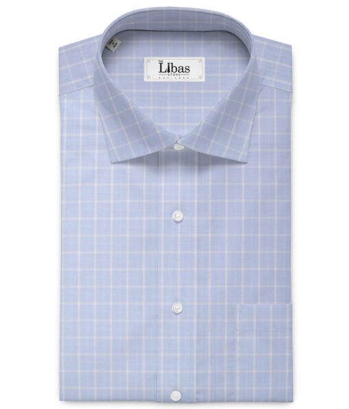 Luhtai  Supima Cotton Checks Shirting Fabric (Sky Blue)